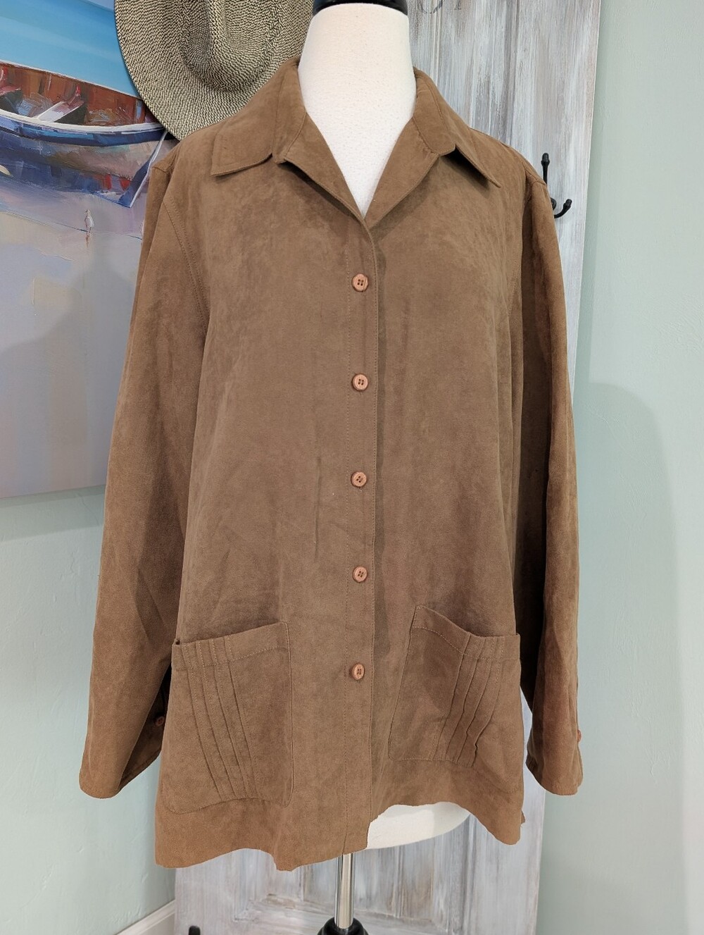 Draper's & Damon's Brown Faux Suede Button-Front Shirt Jacket - Picture 2 of 8